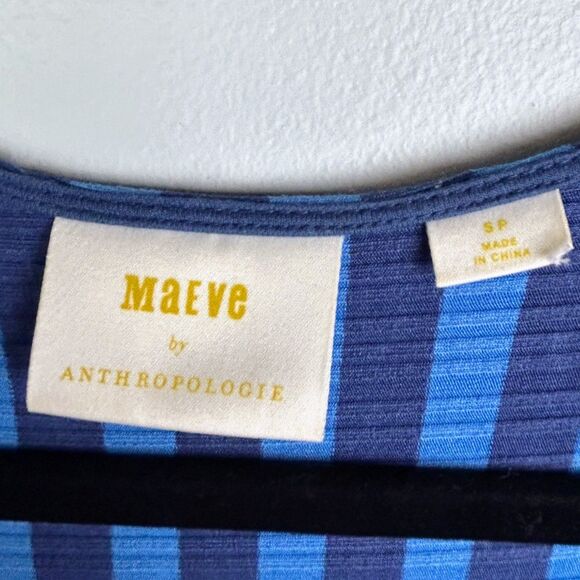 Maeve Anthropologie Bisevo Ribbed Blue Striped Maxi Dress Sleeveless Petite S - Picture 14 of 16